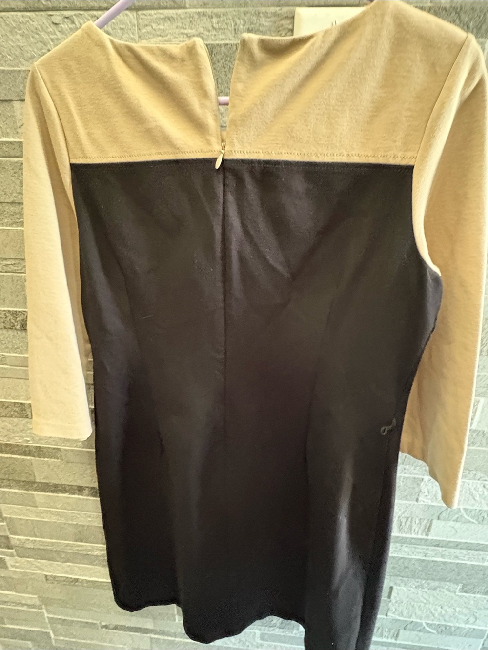 Talbots Black and Tan Long-Sleeve Colorblock Shift Dress - Picture 2 of 3